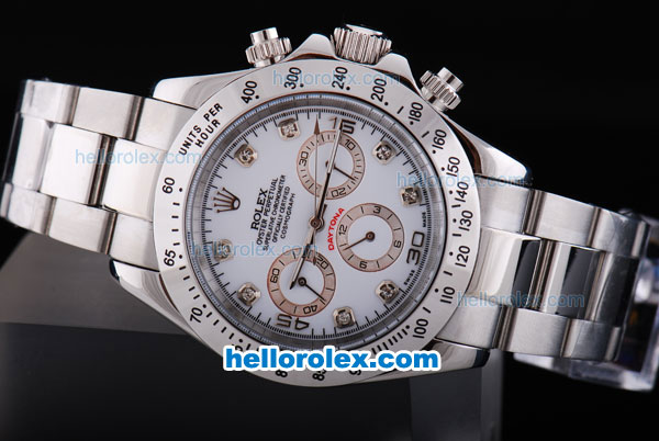 Rolex Daytona Automatic Movement with Diamond Marking and White Dial - Click Image to Close